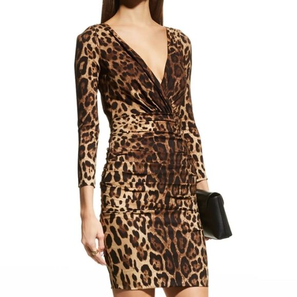 DOLCE & GABBANA Leopard-print Silk Charmeuse Minidress In Brown - Picture 4 of 16
